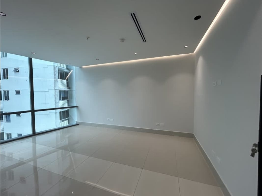 Furnished workspace with panoramic window views for rent in Financial Park tower