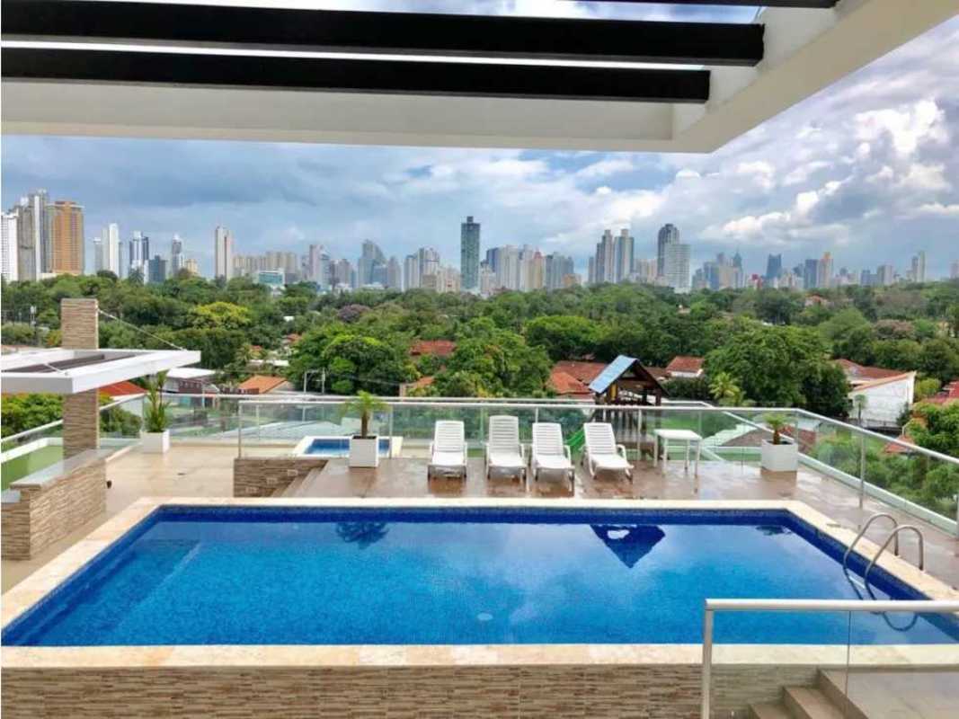 Panoramic terrace view with rooftop swimming pool in PH Arenas Park Parque Lefevre