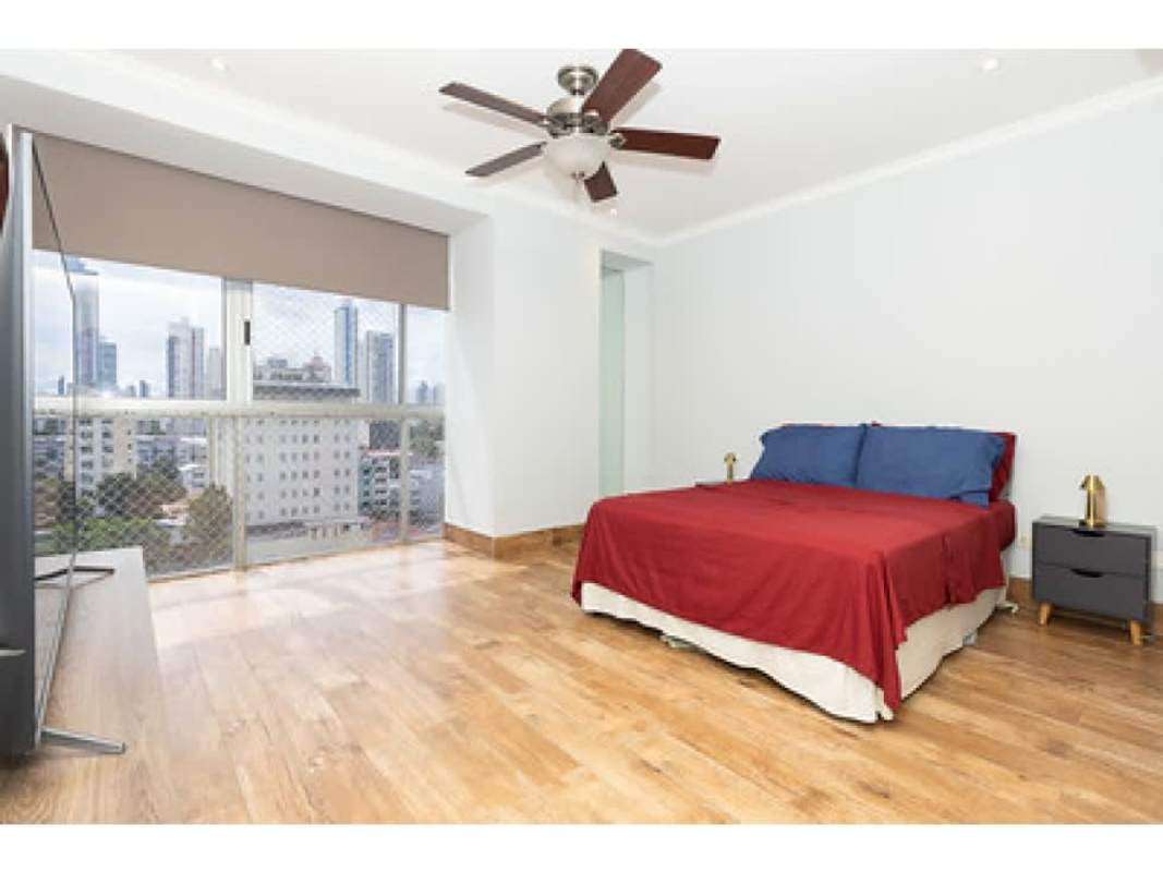 Bedroom city skyline window wooden floors PH Fairmont Plaza Panama
