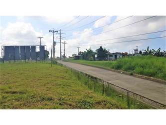 Paved road and grassy 860 m2 commercial lot frontage Mañanitas Panama