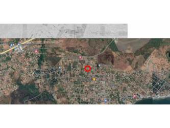 Suburban coastal satellite aerial showing plot location in Nueva Gorgona near Pacific shores