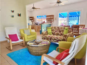 Private swimming pool with sun loungers garden BBQ corner house Punta Chame Panama