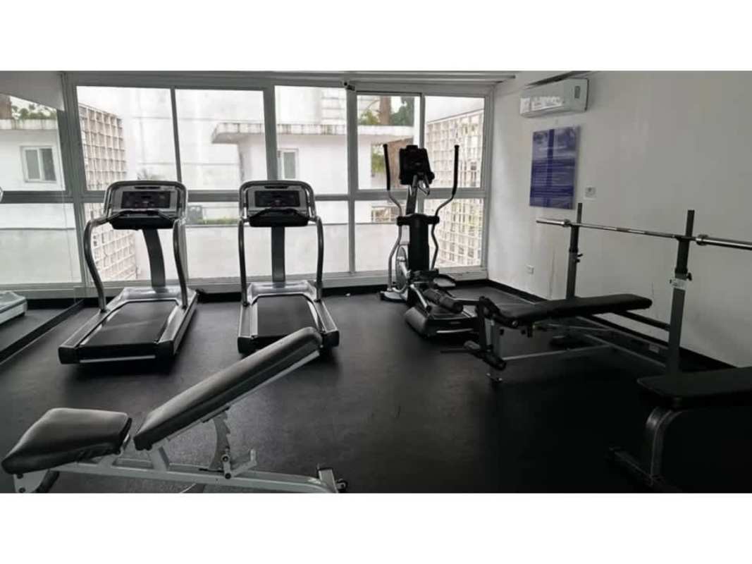 Fully equipped gym with cardio weights rooftop of PH El Mare 600 Panama City