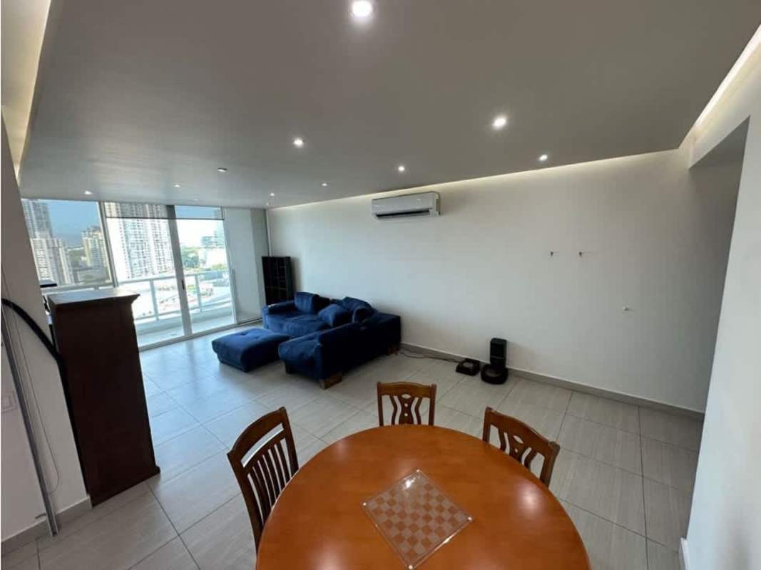 Bedroom with large window and city skyline view in PH Asia Costa del Este