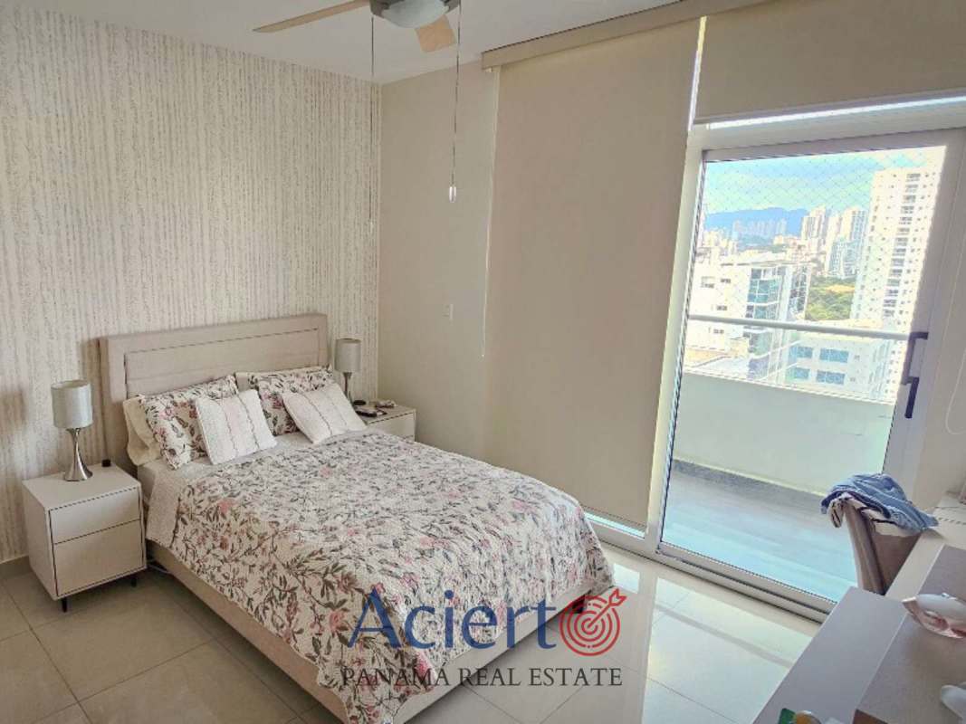 Modern bathroom with walk-in shower and vanity in PH Coral Tower Panama apartment