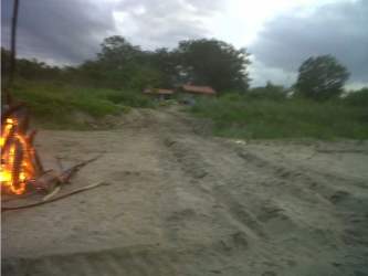 Rustic sandy lot with pickup truck, shed, and trees on beachfront property Pocri