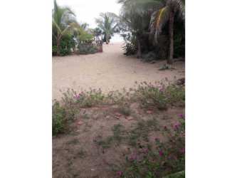 Blue house with porch, garden, and elevated water tank on Panama beachfront land