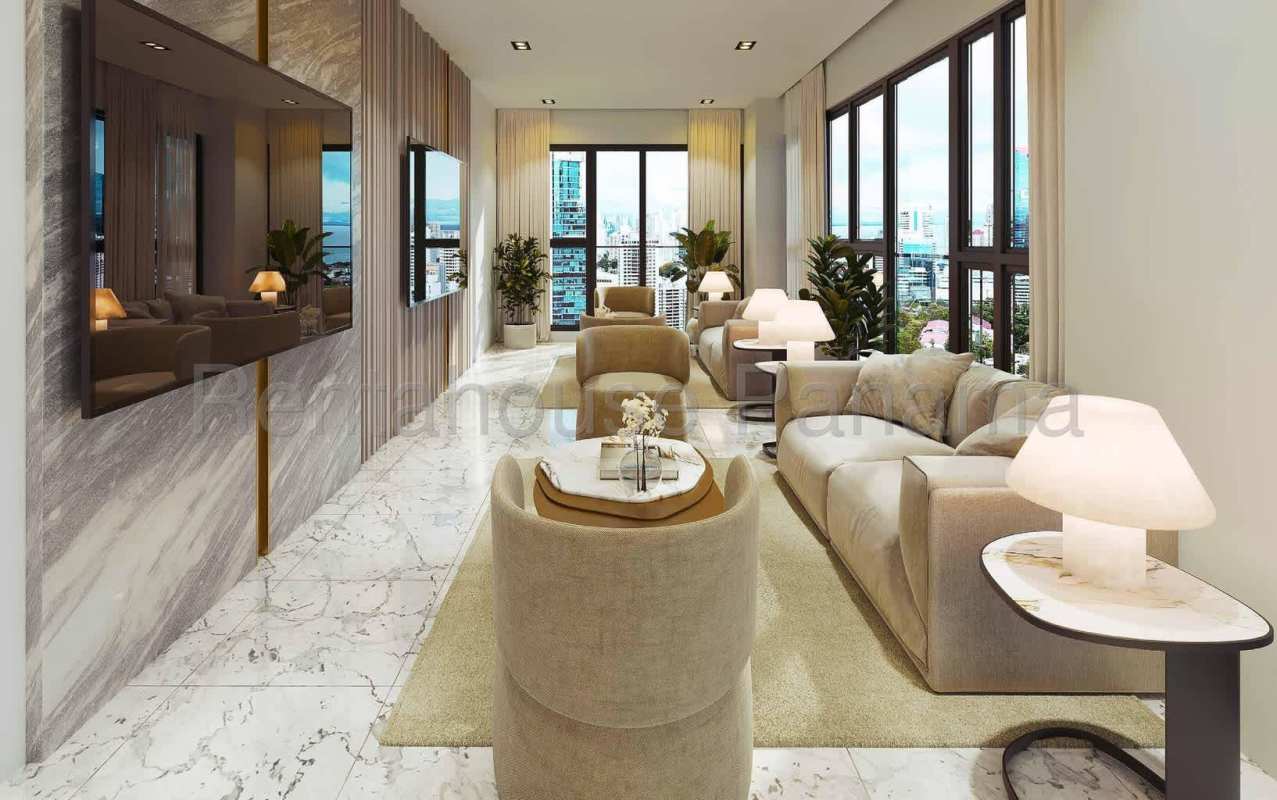 Studio balcony with panorama over Calle 50 at The Walker Wellness Center Panama