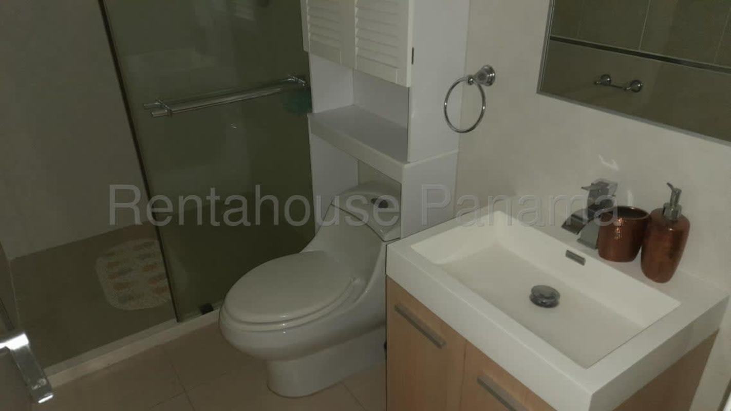 Modern bathroom with glass shower enclosure high-end fittings PH BICSA Financial Center Panama