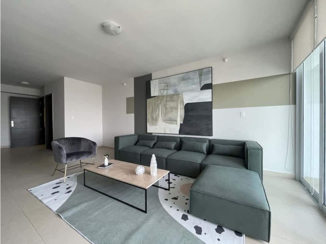 Fully equipped modern kitchen with granite countertops and stainless appliances in luxury condo Costa del Este