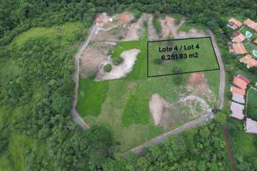 Aerial view cleared lot inside lush green Nature Heights community Las Lajas Coronado Panama