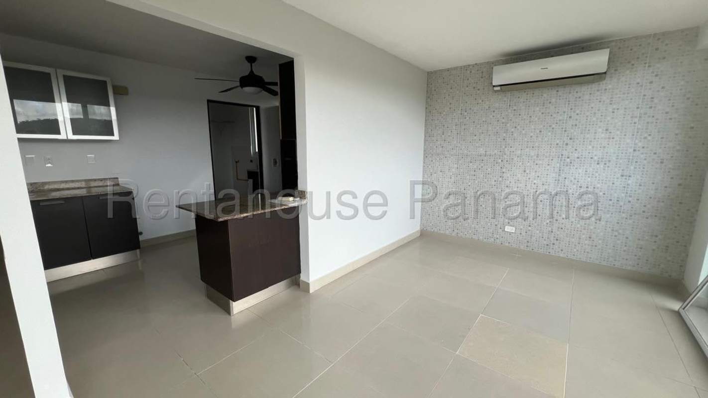 Kitchen with granite countertop, dark cabinetry and split AC in PH Pine Hills Albrook Panama City