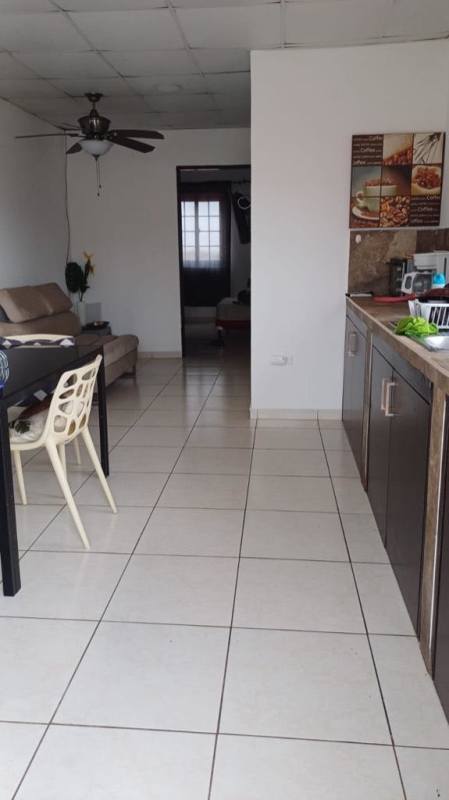 Open plan kitchen and living area modern furnishings Villa Lucre rental apartment