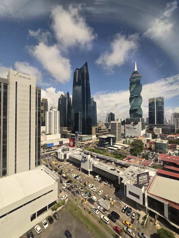 Meeting room with large table chairs windows in PH World Trade Center Marbella Panama