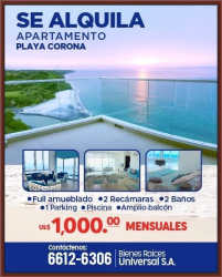 Fully furnished apartment rental with ocean view balcony and pool access in PH Corona Resort Playa Corona Panama