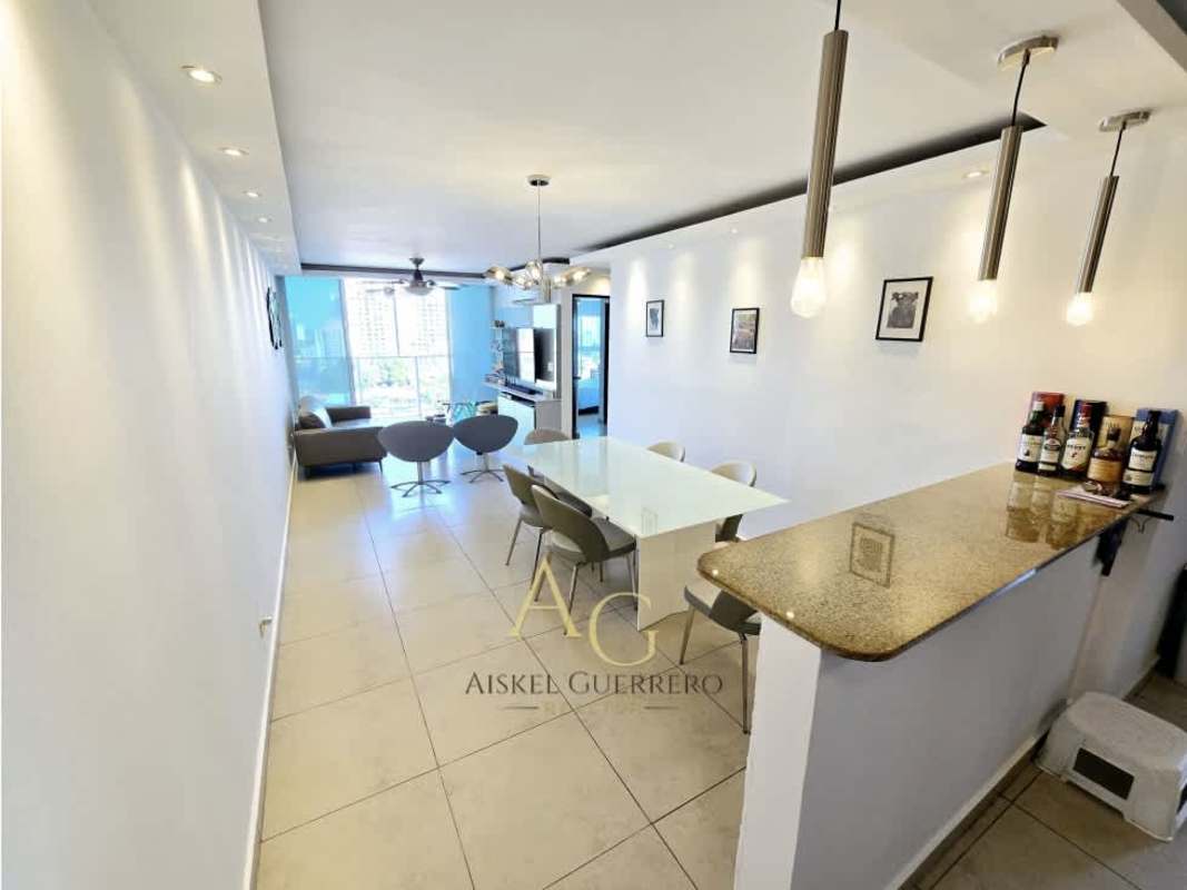Open living and dining area with porcelain floors balcony inverter AC PH Parklane Hato Pintado Panama