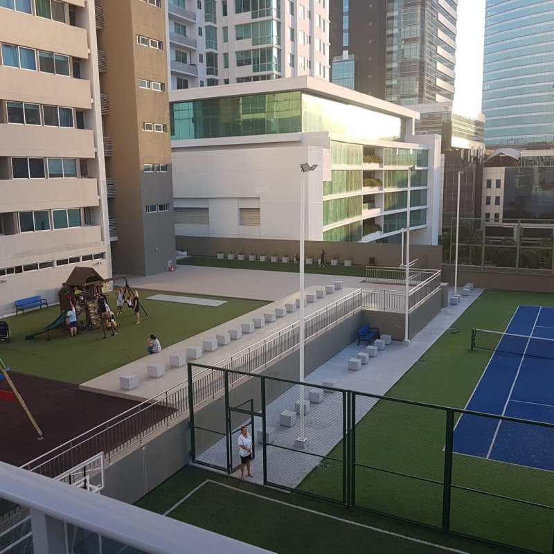 Children's playground, tennis court, landscaped recreation in PH Altamar Costa del Este Panama