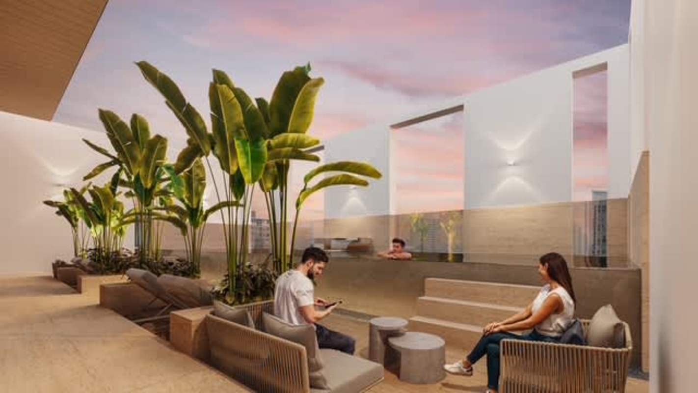 Modern minimalist bedroom area with upholstered bed and ambient lighting in PH Gesti68 Panama City