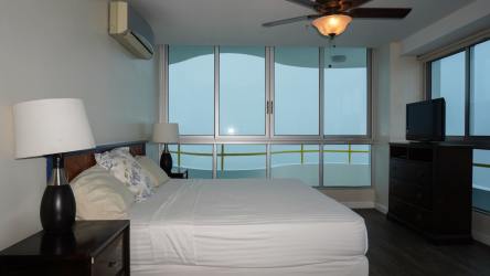 Fitness center with cardio equipment facing ocean PH Coronado Bay Panama rental