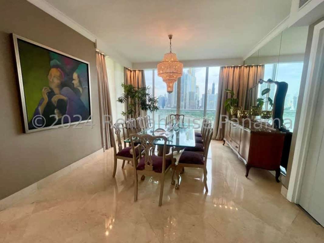 Formal dining room with skyline ocean view marble floor PH The Point