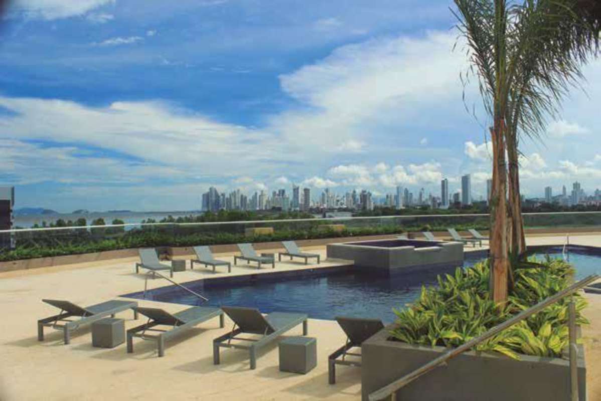 Gourmet kitchen with granite countertops and stainless appliances in PH Costa del Este Panama