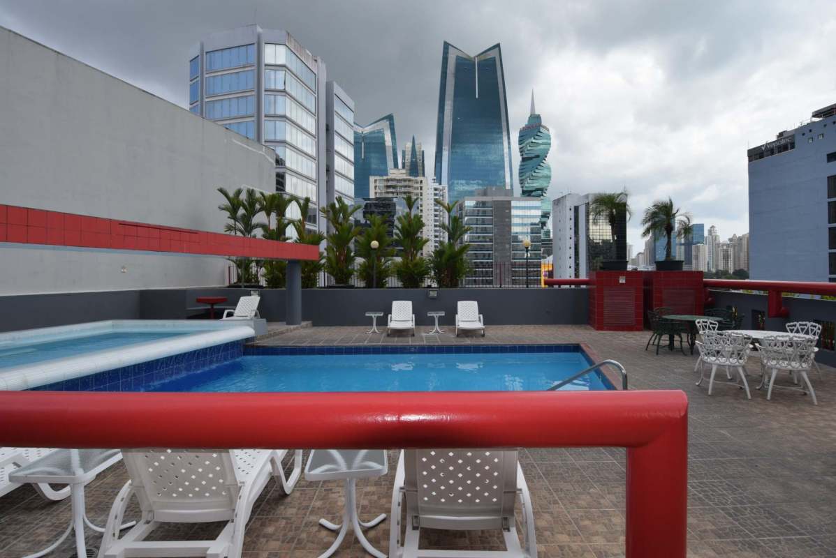 Entrance lobby with concierge desk at PH Cosmos in Obarrio Panama City