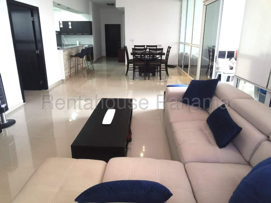 Kitchen with breakfast bar, granite counters in Altos de Golf apartment Panama City