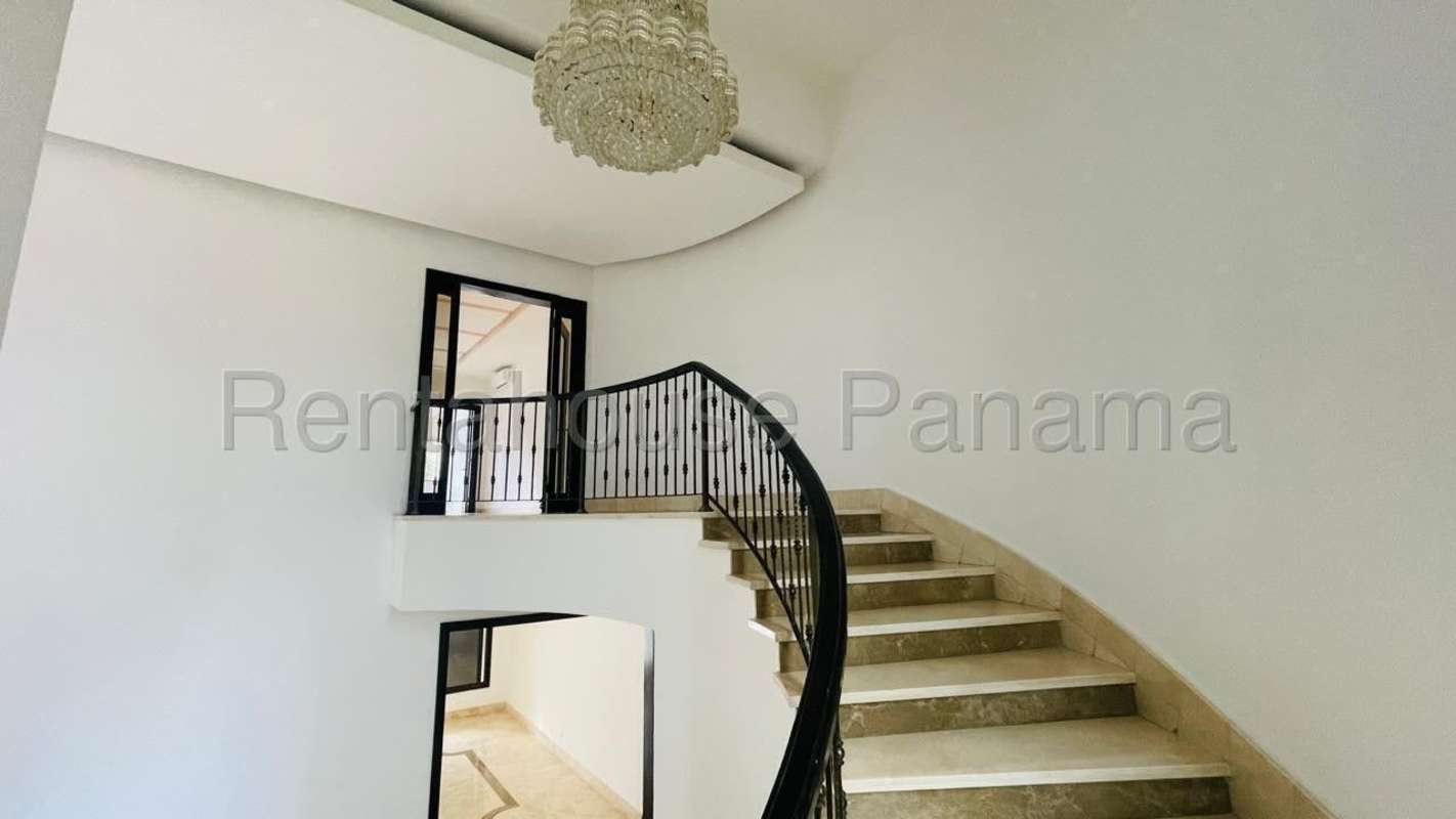 Formal living area with marble floors and large windows luxury house Costa del Este Panama for rent