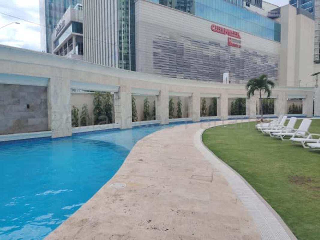 Dining area with ceramic floors, large windows, ocean and city views PH Costa Pacifica Punta Pacifica
