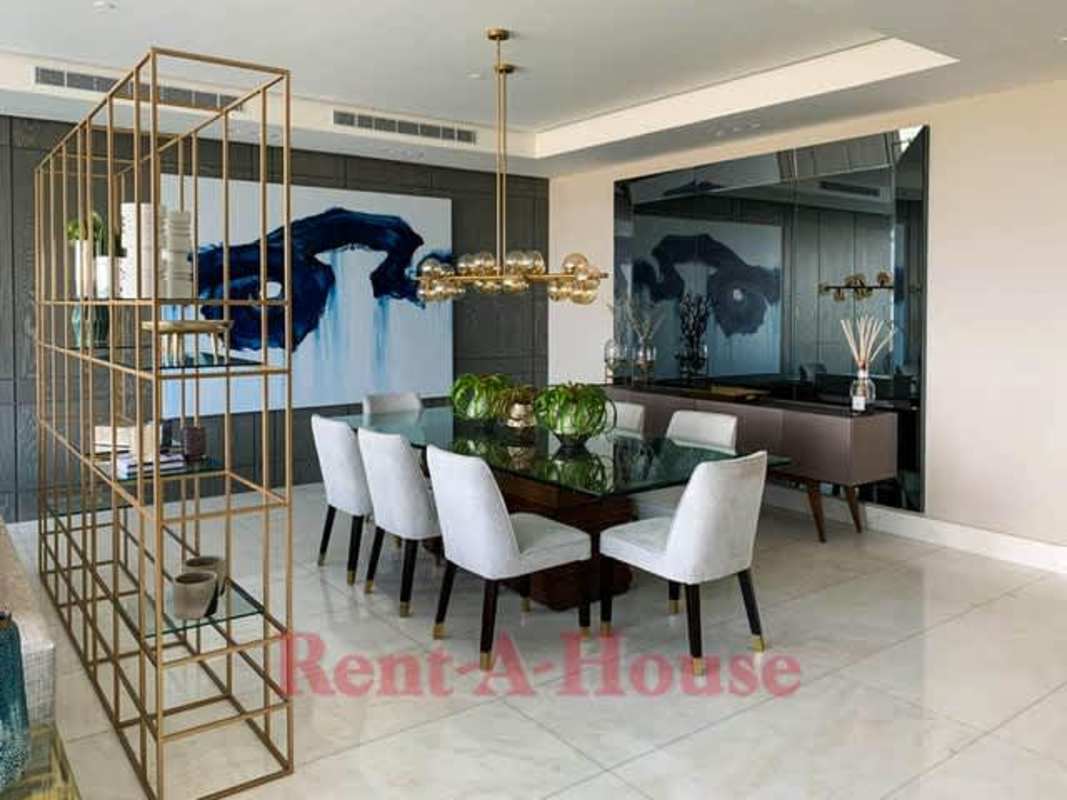 Open gourmet kitchen with granite countertops and appliances luxury condo Punta Pacifica Panama