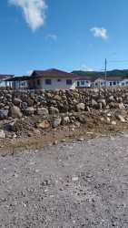 Gravel road lined with vegetation and mountain background Las Trancas Boquete Panama