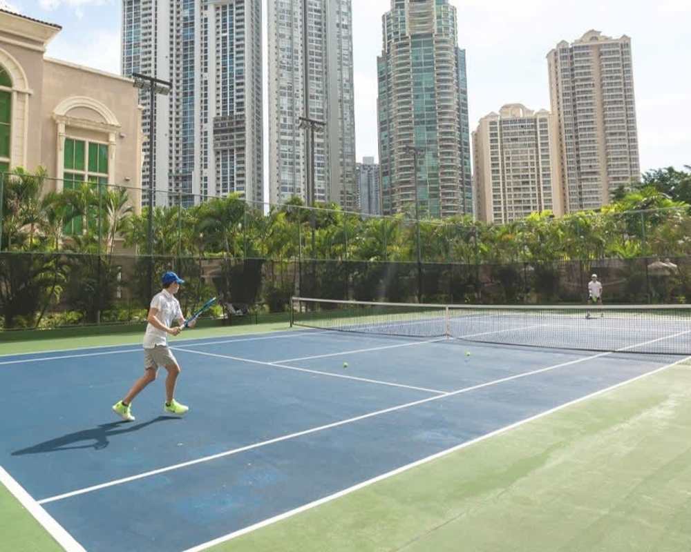 Luxury bedroom with panoramic ocean views marble floors at Pacific Point Punta Pacífica