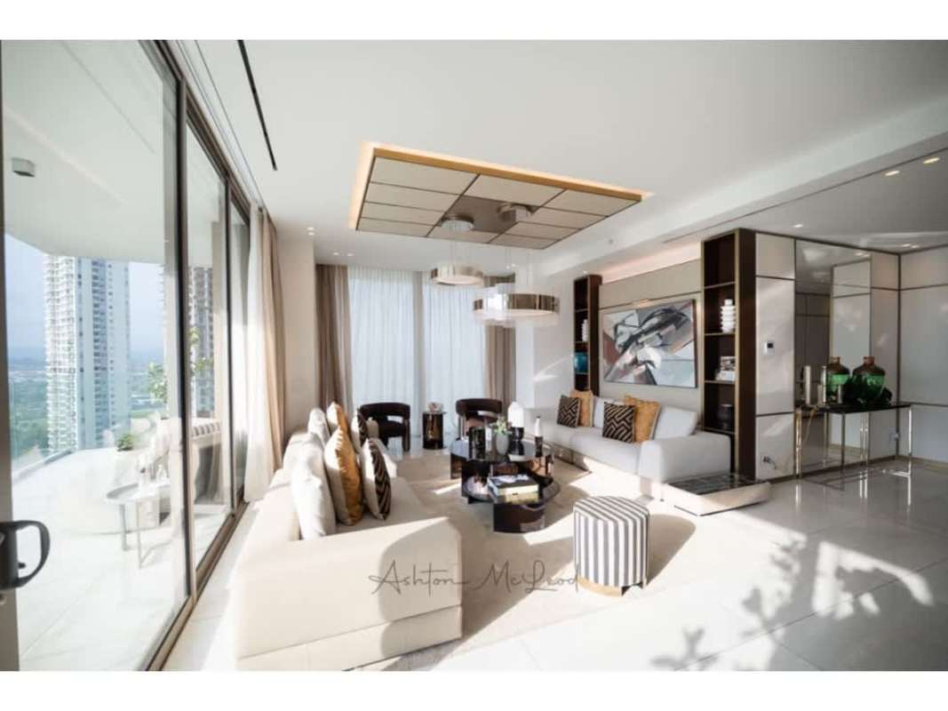 Modern Italian kitchen with marble and city views at La Maison by Fendi Panama