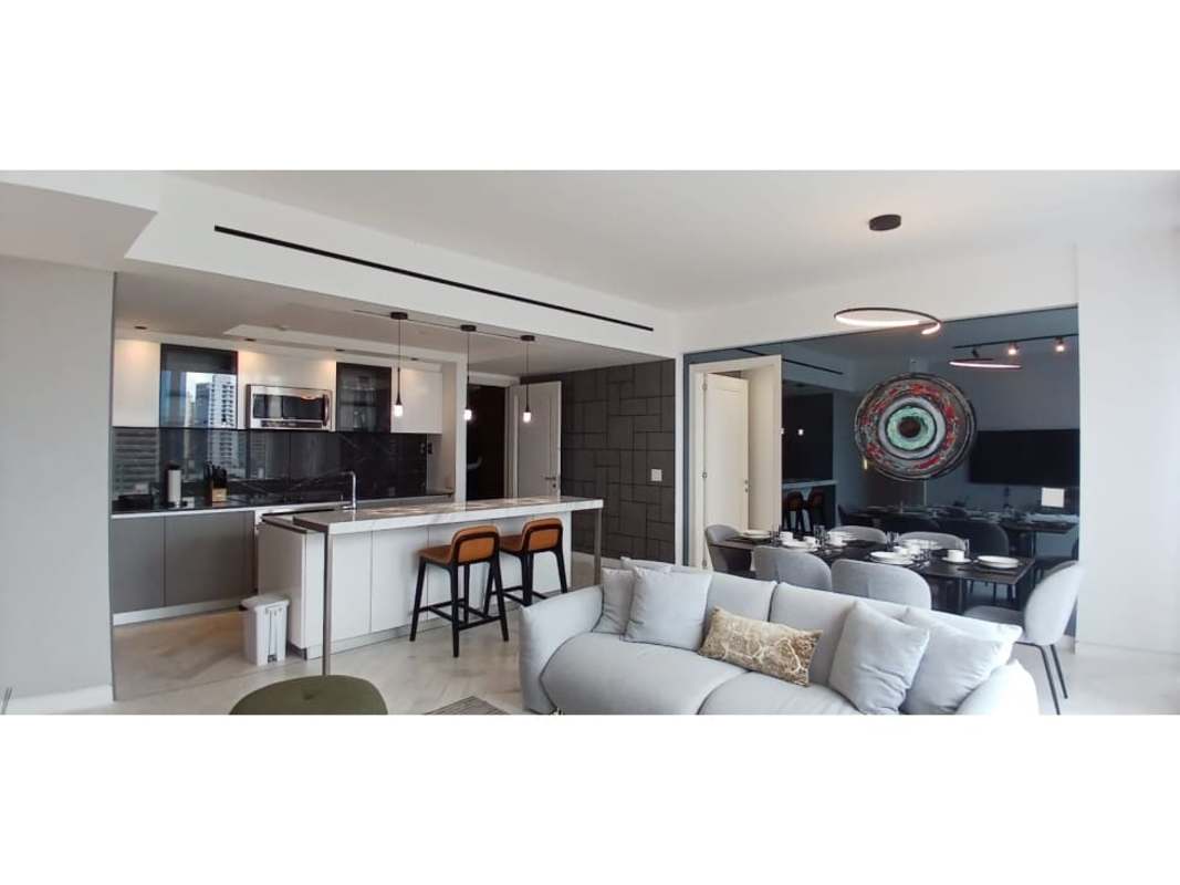 Spacious open plan living dining area with balcony in Wander Tower Yoo Panama