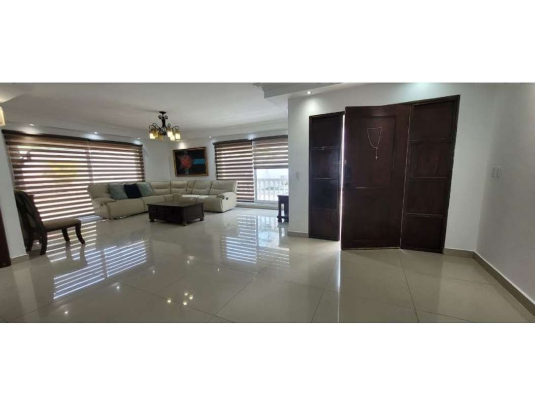 Modern bright living room with sectional sofa, porcelain floors, in Altos del Golf Panama rental