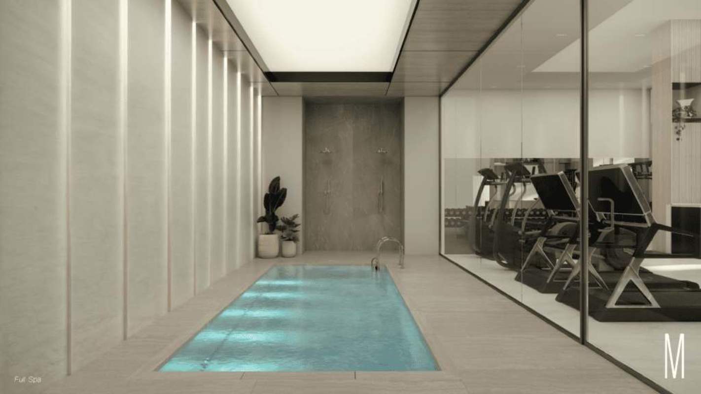 Luxurious indoor pool area with gym facilities and modern design at Moderna 360 Marbella Panama