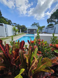 Lush landscaping and gardens at Playa Las Lajas private beachfront community