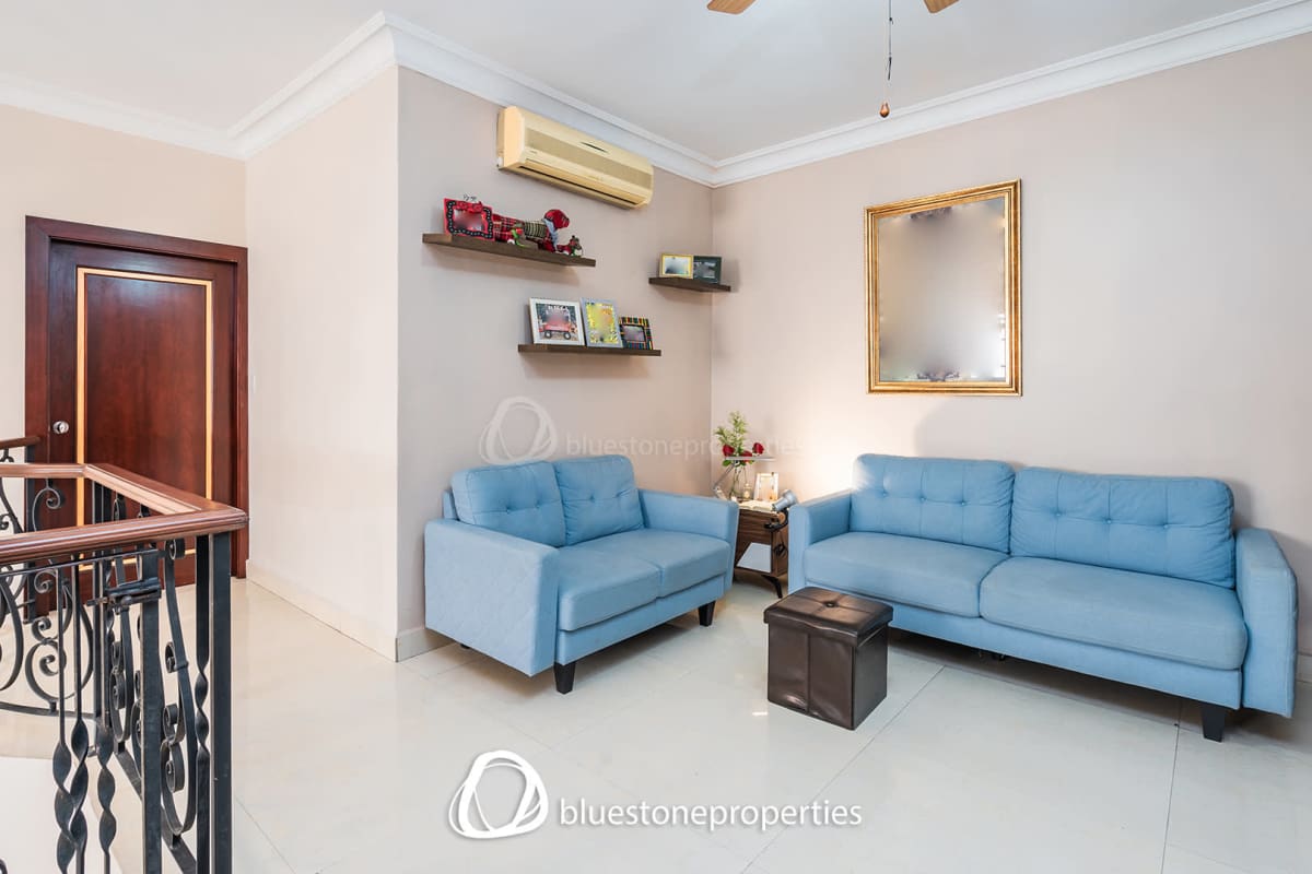 Dining area with large window, garden views in luxury residence Costa del Este Panama