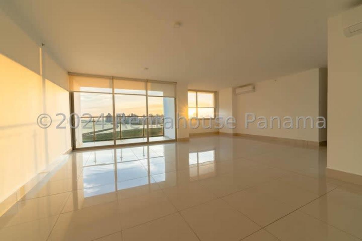 Spacious living room with large windows ocean views Kai Residences Costa del Este Panama
