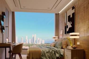 Bird's eye of rooftop infinity pools, sky lounges, gardens at PH The Ivy Santa Maria Panama