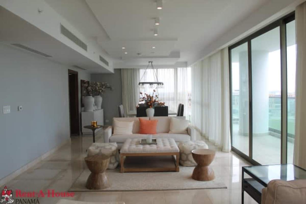 Bright modern kitchen with appliances, large windows, granite countertops Costa del Este Panama City