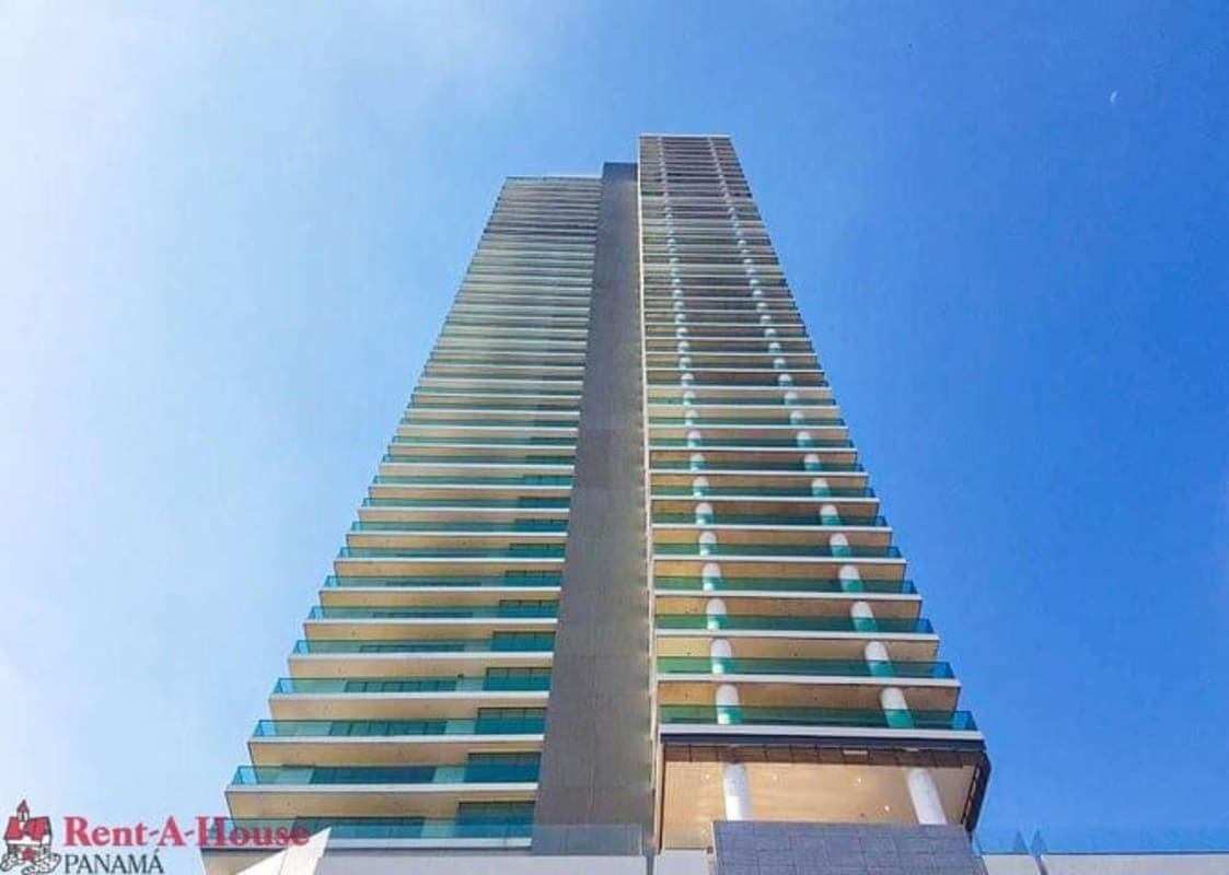Wrap-around balcony with ocean and skyline views PH Costa del Este Panama
