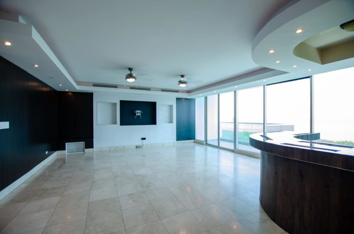 Spacious master suite with ocean view windows in Costa del Este Panama
