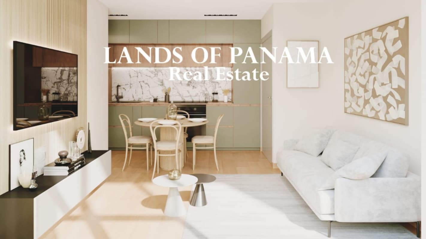 Bedroom with large windows, modern furniture and skyline view at PH Moderna Marbella Panama