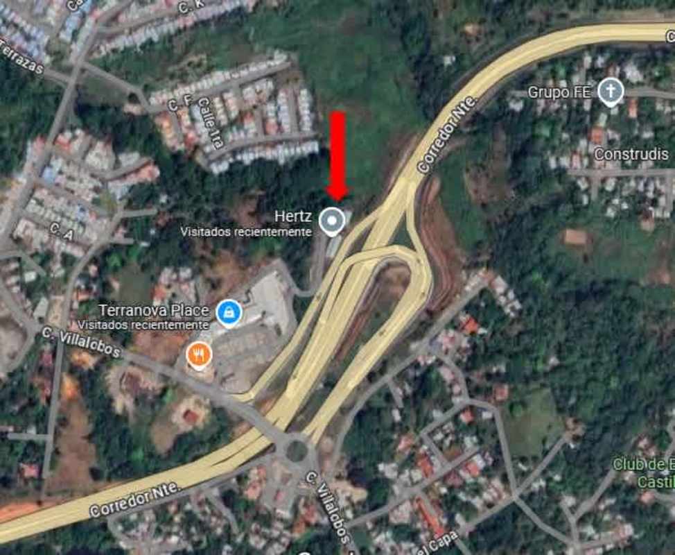 Satellite aerial view of commercial industrial lot near Corredor Norte highway Panama City