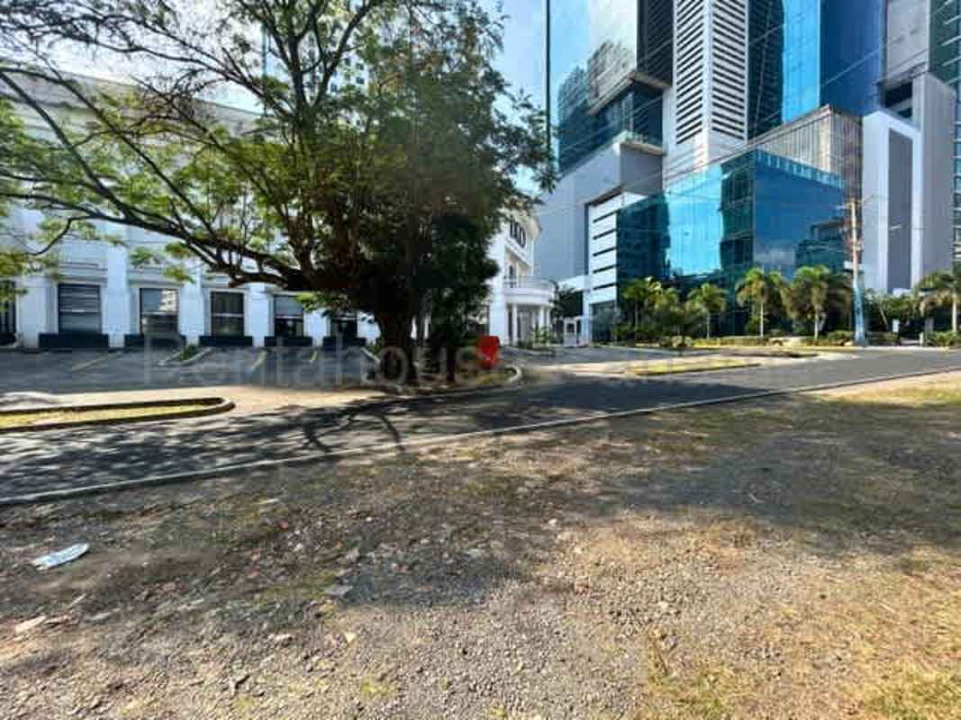 Vacant open lot with trees and adjacent glass towers in Panama City Obarrio