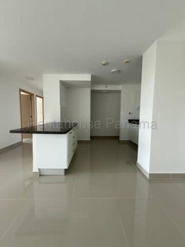 Modern open kitchen with island ceramic tile floors PH Highlighted Condo San Francisco Panama