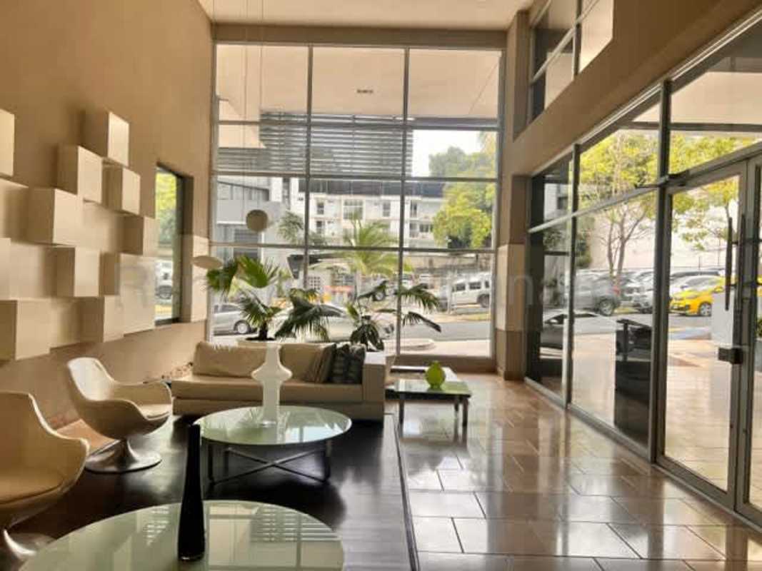 Balcony with skyline views from furnished loft apartment in PH Park Loft El Cangrejo Panama City