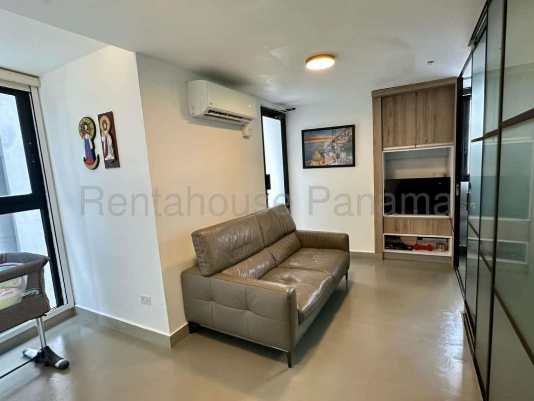 Modern living room split AC entertainment center wardrobe PH Worldwide Plaza Panama City