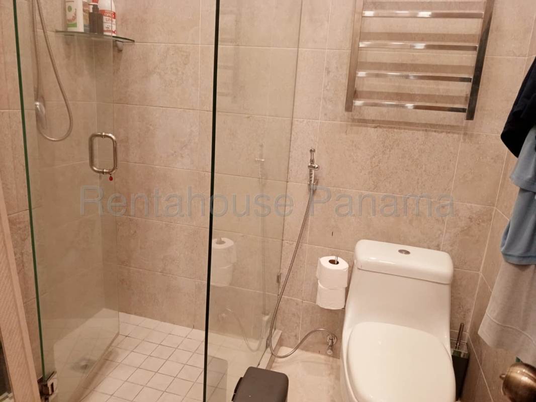 Spacious master bedroom with large window city view marble floors PH Park City Panama